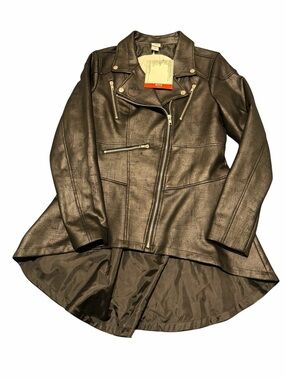 Umbrella Academy Black Faux-Leather High-Low Moto Jacket, NWT,SZ Large